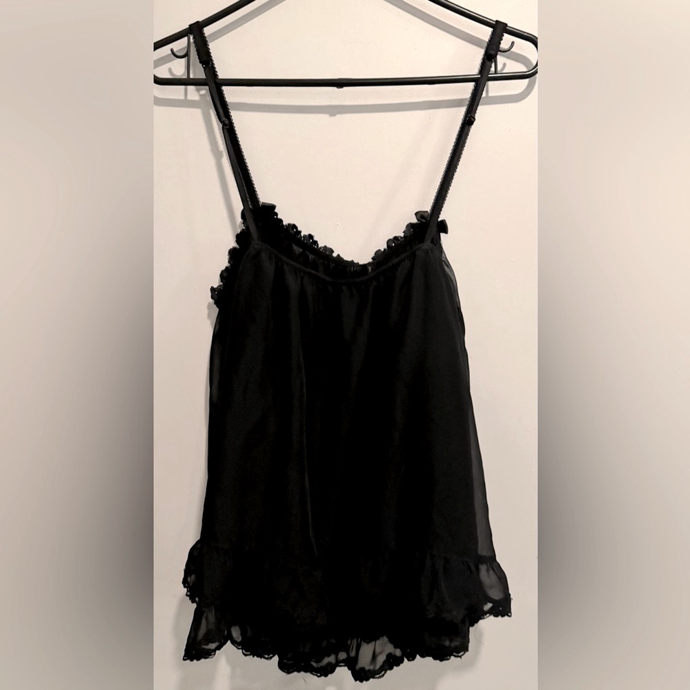 LA SENZA Babydoll mini dress camisole ruffle slip teddy romantic chiffon bow XL